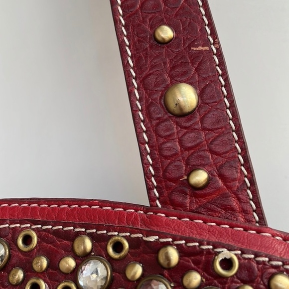 Sharif Studio Red Pebbled Handbag with Rhinestones, Used Once. - Picture 12 of 13